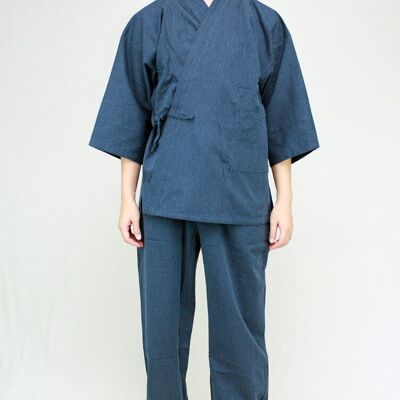 401002 Samue - Conjunto de trabajo japonés 100% algodón estampado sashiko marino