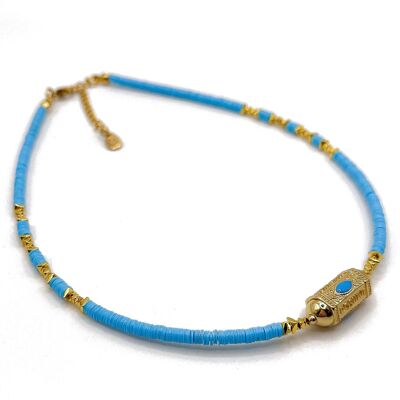 Afrikanische Vinyl-Heishi-Perlenkette und vergoldete Perlen – handgefertigt – Ravage