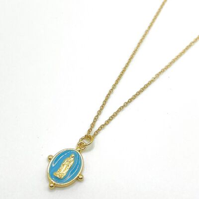 Stainless steel necklace and stainless steel pendant in Virgin Mary and turquoise background - Ravage