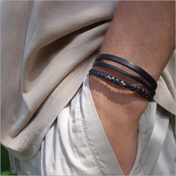 Bracelet homme cuir tressé noir 2