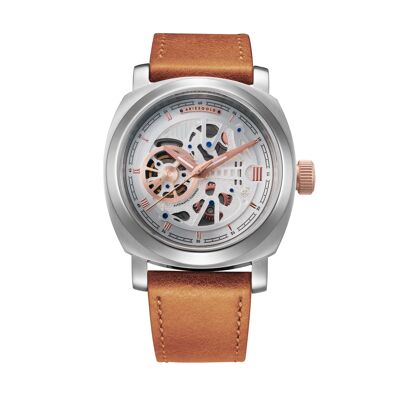 G 9025 SRG-SRG - Reloj de hombre automático corazón abierto Aries Gold - Correa de piel genuina - Cristal de zafiro