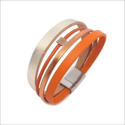Women's cuff bracelet in orange and gold leather