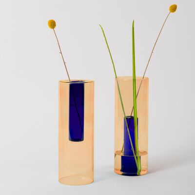 Reversible Glass Vase - Peach / Cobalt