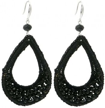 E-B22.3 E725-003 Boucles d'oreilles n°1 Verre 9x4,5cm Noir 1