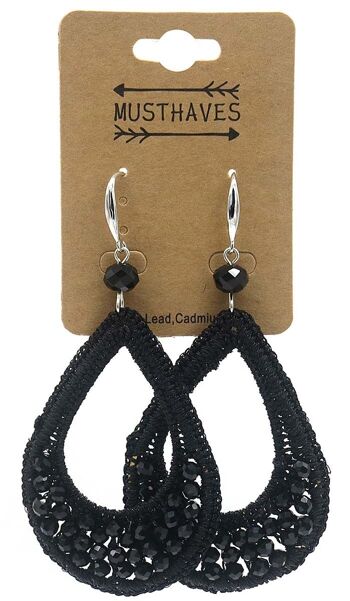 E-B22.3 E725-003 Boucles d'oreilles n°1 Verre 9x4,5cm Noir 2