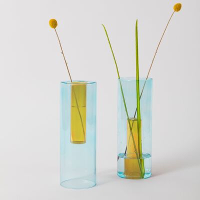 Reversible Glass Vase - Blue/Yellow