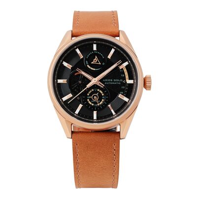 G 9021 RG-BK - Automatic men's watch with open heart power reserve Aries Gold - Genuine leather strap - Sapphire crystal