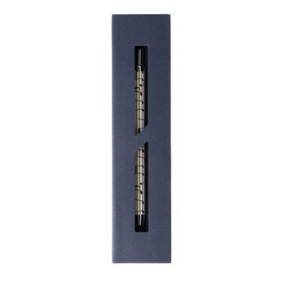 Bolígrafo con diseño musical en caja de regalo con estuche de cartón azul oscuro, motivo: Línea musical