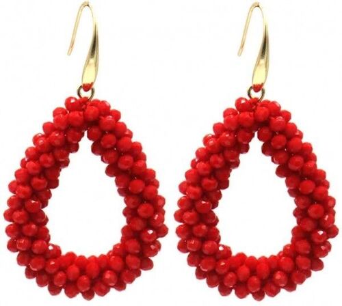 F-B19.4 E725-004 No. 2 Facet Glass Beads 4.5x3.5cm Red