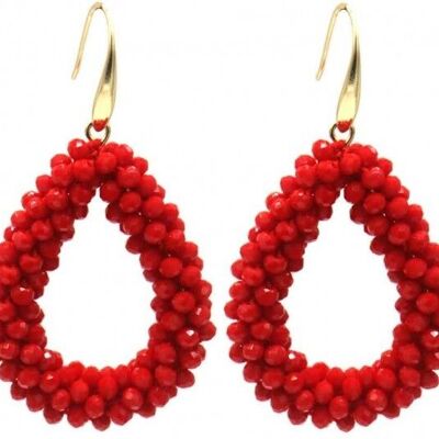 F-B19.4 E725-004 Perles de verre à facettes n°2 4,5x3,5 cm Rouge
