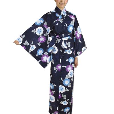 Yukata - Kimono japonés 100% algodón Estampado de flores Ipomée