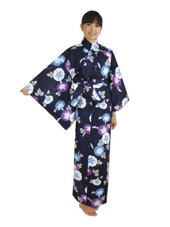 Yukata - Kimono japonais 100% coton motif Fleurs Ipomée 1