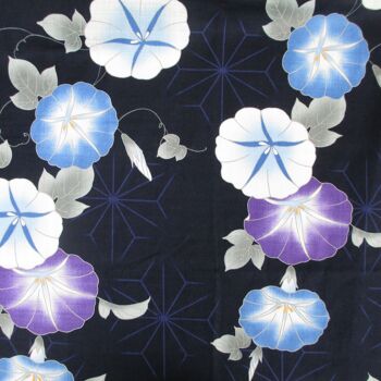 Yukata - Kimono japonais 100% coton motif Fleurs Ipomée 2