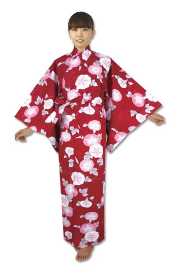 Yukata - Kimono japonais 100% coton motif Fleurs Ipomée 3