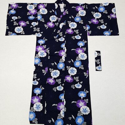 Yukata - Japanese kimono 100% cotton Ipomée Flowers pattern
