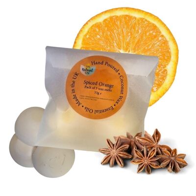 La cera de coco se derrite - Naranja especiada - Paquete de 3 cera sostenible de aceite esencial se derrite - quemadura limpia