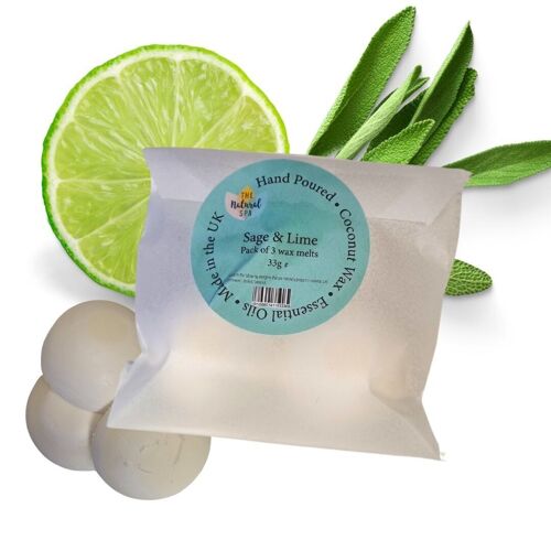 Coconut Wax Melts -Sage & Lime - Pack of 3 Essential oil sustainable wax melts - clean burn