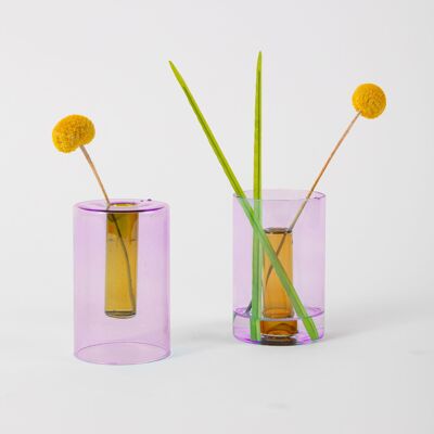 Vaso piccolo in vetro reversibile - Lilla/pesca