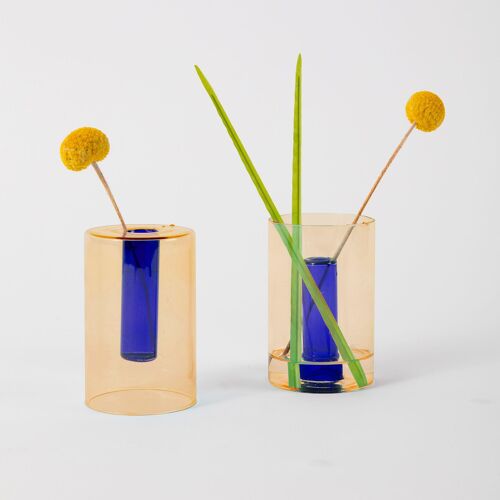 Small Reversible Glass Vase - Peach/Cobalt