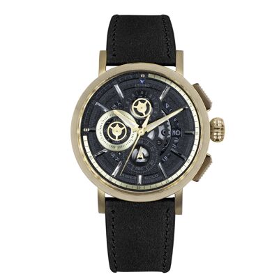 G 7018 G-BK - Chronograph Herrenuhr Widder Gold - Echtes Lederarmband - Saphirglas