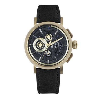 G 7018 G-BK - Reloj cronógrafo para hombre Aries Gold - Correa de piel auténtica - Cristal de zafiro