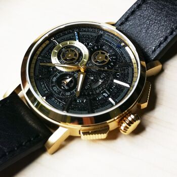 G 7018 G-BK - Montre homme chronographe Aries Gold - Bracelet cuir véritable - Verre saphir 2