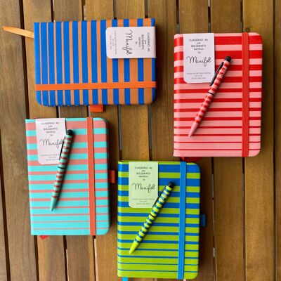 A6 notebook with pen striped design