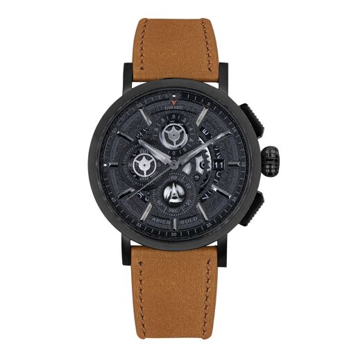 G 7018 BK-BK - Montre homme chronographe - Bracelet cuir véritable - Verre saphir