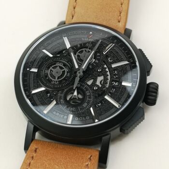 G 7018 BK-BK - Montre homme chronographe - Bracelet cuir véritable - Verre saphir 2