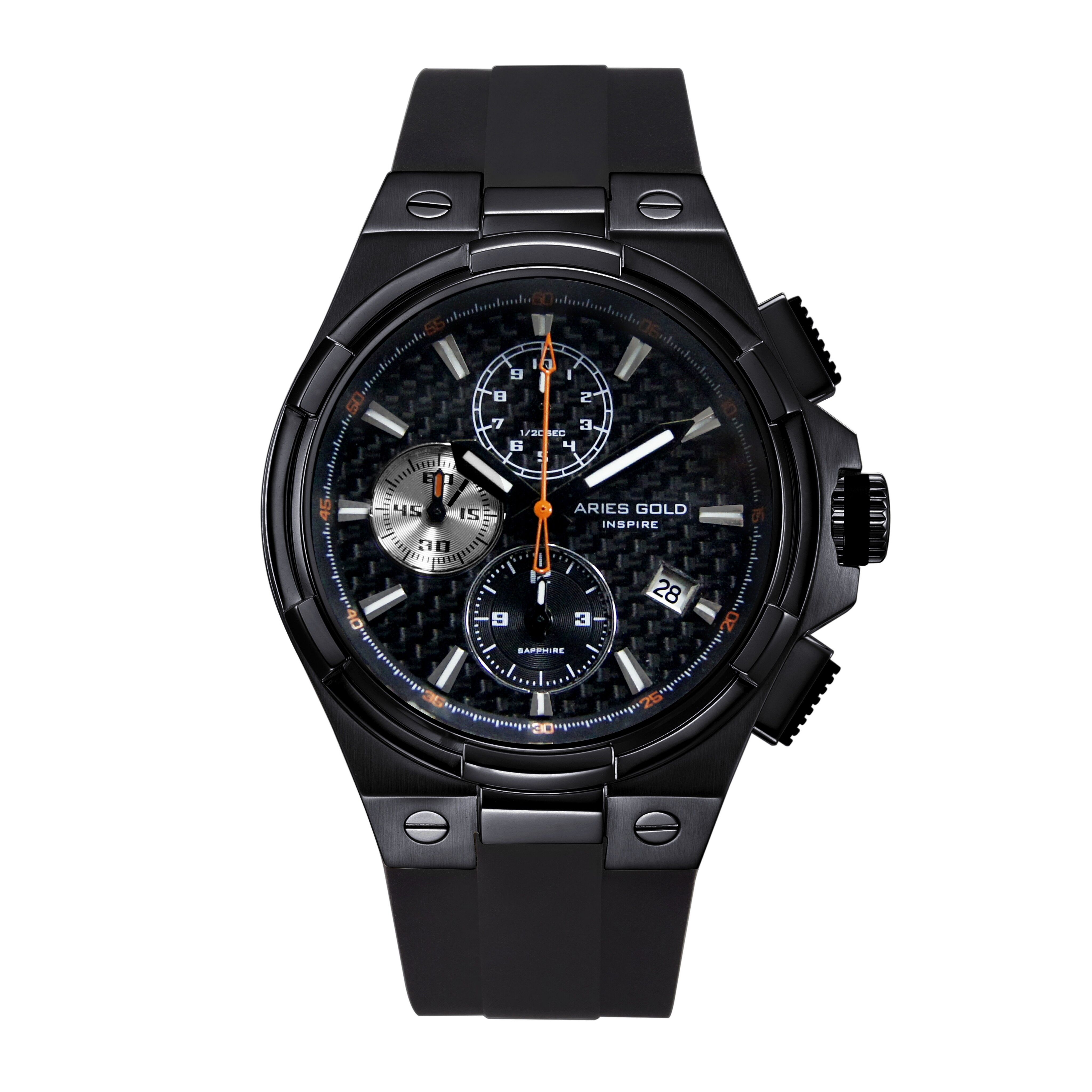 G 7312 BK-BKOR - Montre homme chronographe Aries Gold - Bracelet silicone - Verre saphir