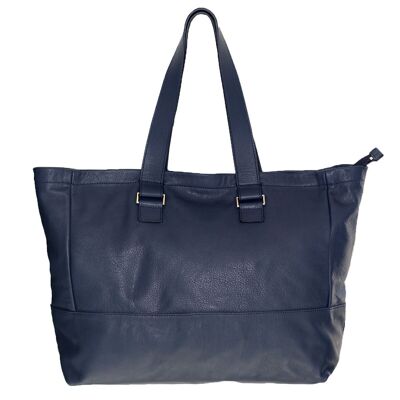 Navy colored leather tote bag