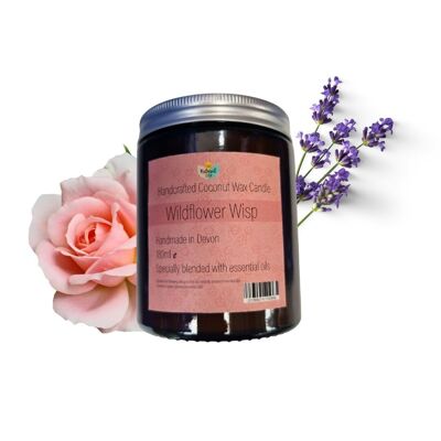 Kokoswachskerze – bernsteinfarbenes Glasgefäß – 180 ml Wildflower Wisp