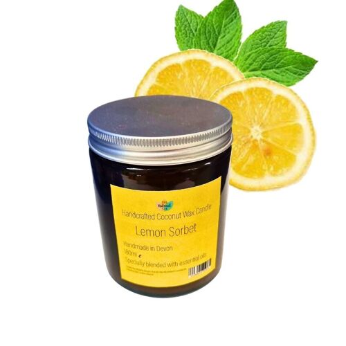 Coconut Wax Candle - Amber glass Jar - 180ml Lemon Sorbet