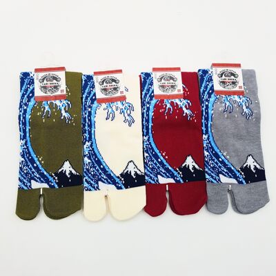Japanische Tabi-Socken aus Baumwolle und Hokusai-Wellenmuster, hergestellt in Japan, Größe Fr 34–40