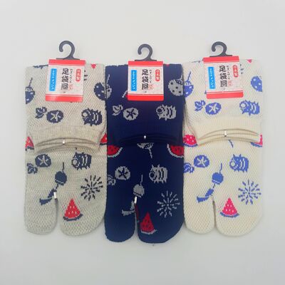 Calcetines Tabi japoneses en algodón y patrón de verano japonés Made in Japan Talla Fr 34 - 40