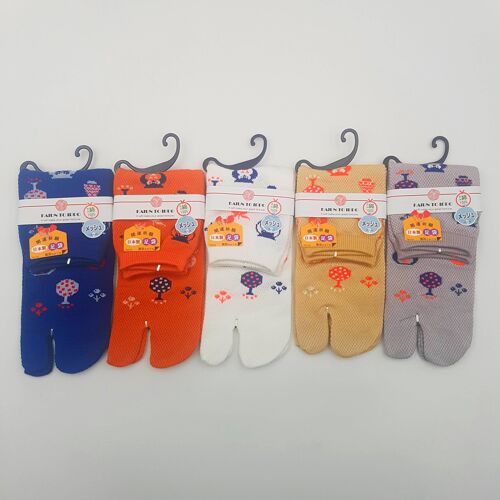 Chaussettes Japonaises Tabi en Coton et Motif Pommier Made in Japan Taille Fr 34 - 40