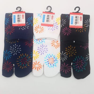 Japanese Tabi Socks in Cotton and Hanabi Pattern Made in Japan Size Fr 34 - 40