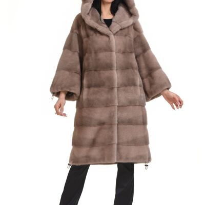 Casual sporty hooded mink coat