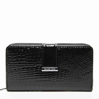 Jennifer Jones Damen-Geldbörse aus schwarzem Leder, 16,5 x 9 x 3,5 cm