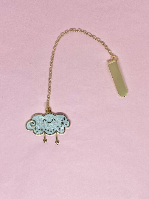 Kawaii cloud enamel bookmark with chain