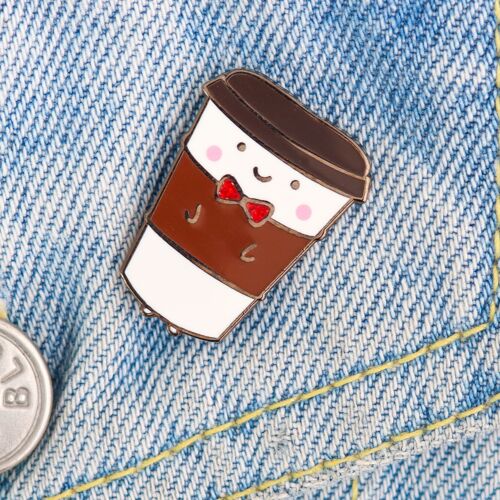 Kawaii coffee cup with bow enamel pin