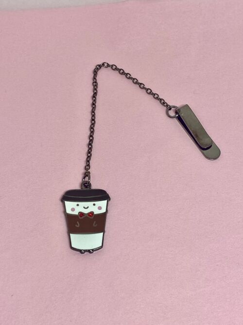 Kawaii coffee mug enamel bookmark with chain
