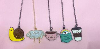 Marque-page en émail pour tasse à café Kawaii avec chaîne 4