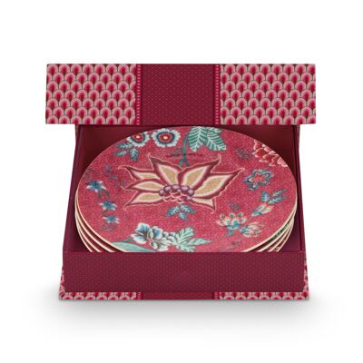 PIP - Gift Box 4 Flower Festival Raspberry Plates - 17cm