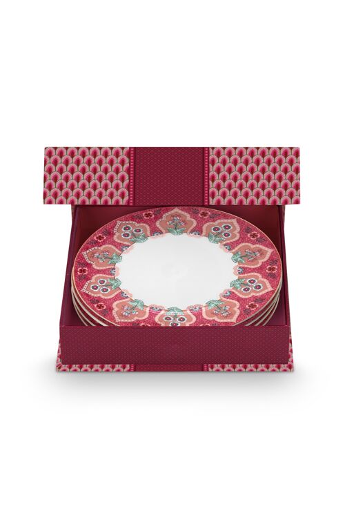 PIP - Coffret Cadeau 4 assiettes Flower Festival Framboise - 21cm