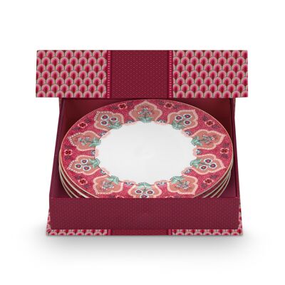 PIP - Gift box of 4 Flower Festival Raspberry plates - 21cm