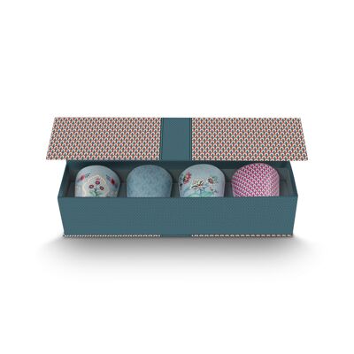 Coffret Cadeau 4 Mugs sans anses Oriental Flower Festival Bleu - 230ml - PIP STUDIO