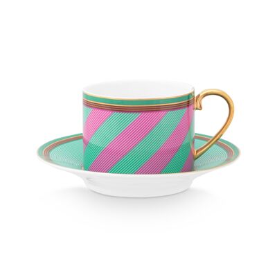 PIP - Pair of tea cups Pip Chique Stripes Pink-Green - 220ml