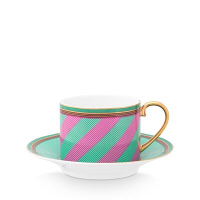 PIP - Paire tasse thé Pip Chique Stripes Rose-Vert - 220ml