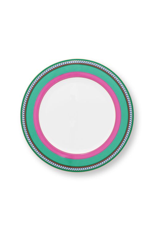 PIP - Assiette plate Pip Chique Stripes Rose-Vert - 28cm